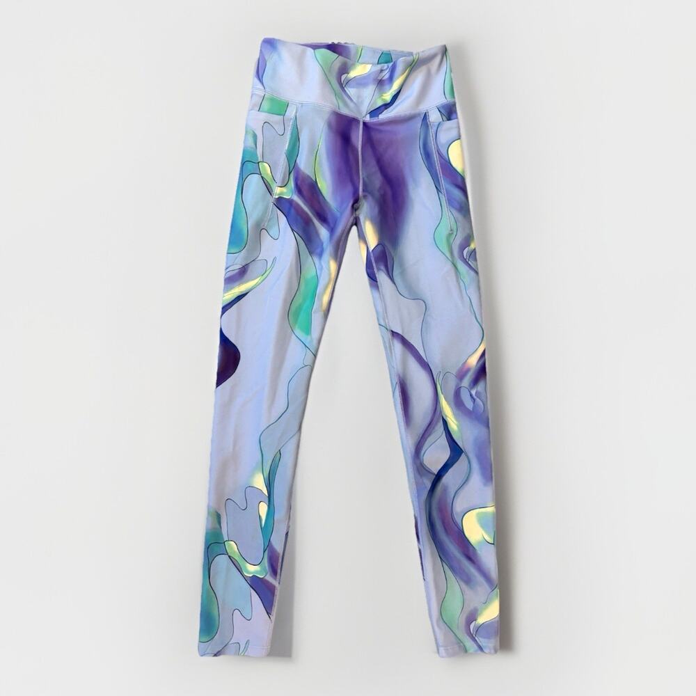 DSG Youth Girls Athletic Leggings Size L 14 Purple Blue Abstract Pockets